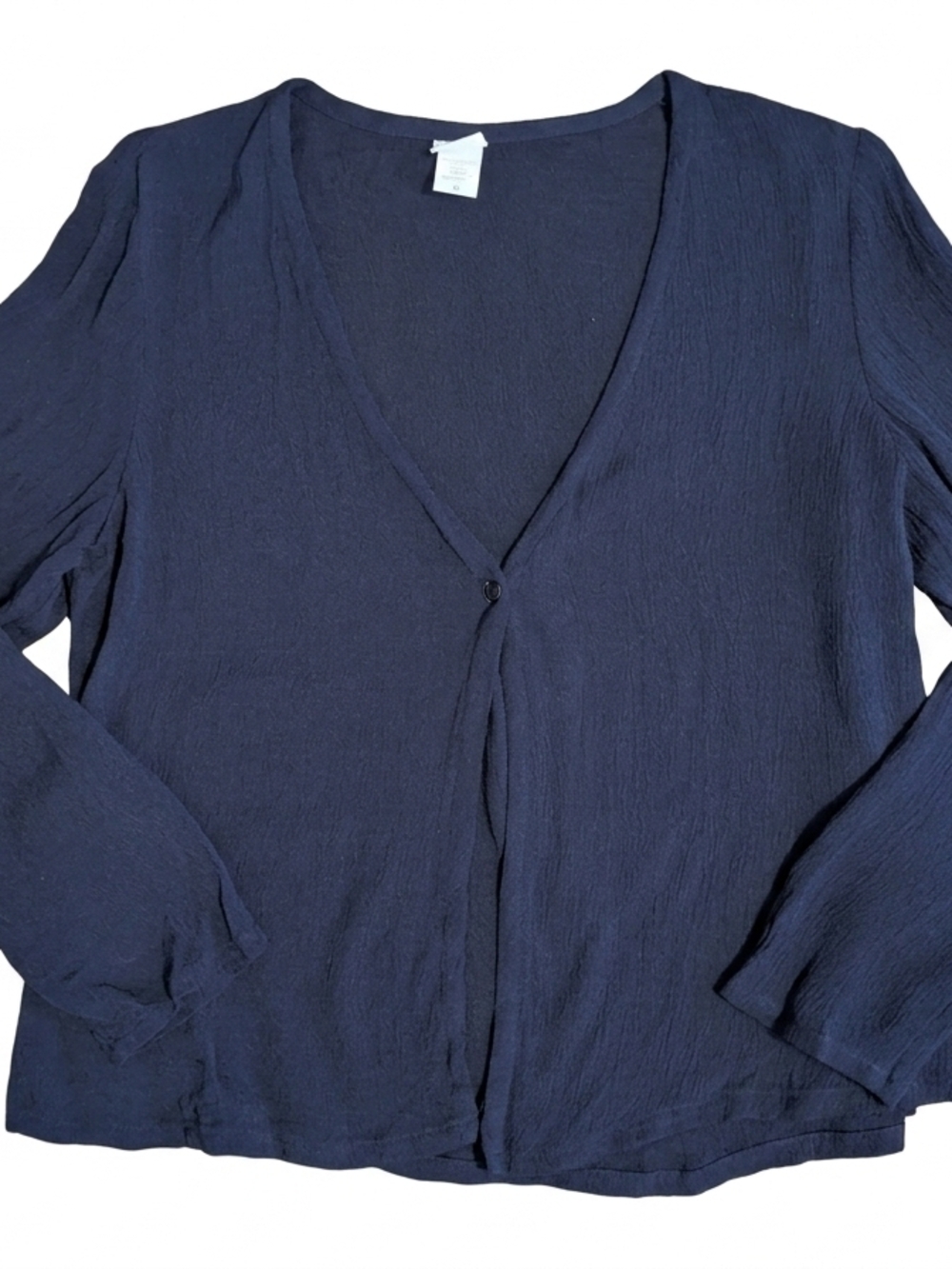 Eileen Fisher Navy Blue Rayon Crepe Cardigan Top M Medium V-Neck Fall Layer